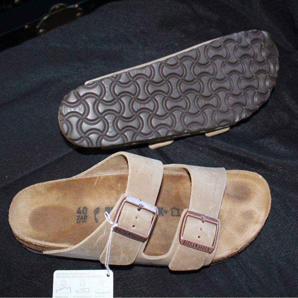 Birkenstock Arizona Slide in Leather Taupe